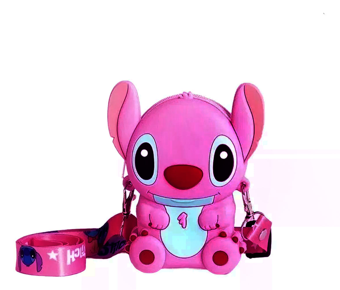 Bolsa Infantil Stitch / Transversal Silicone Carteira c/ Alça - Azul / Rosa