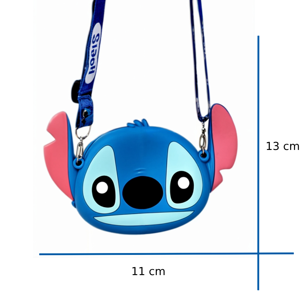 Bolsa Stitch Azul Rosa /Mini Bolsa Infantil Transversal Ajustável Silicone - Azul/ Rosa