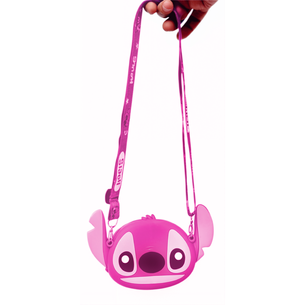 Bolsa Stitch Azul Rosa /Mini Bolsa Infantil Transversal Ajustável Silicone - Azul/ Rosa