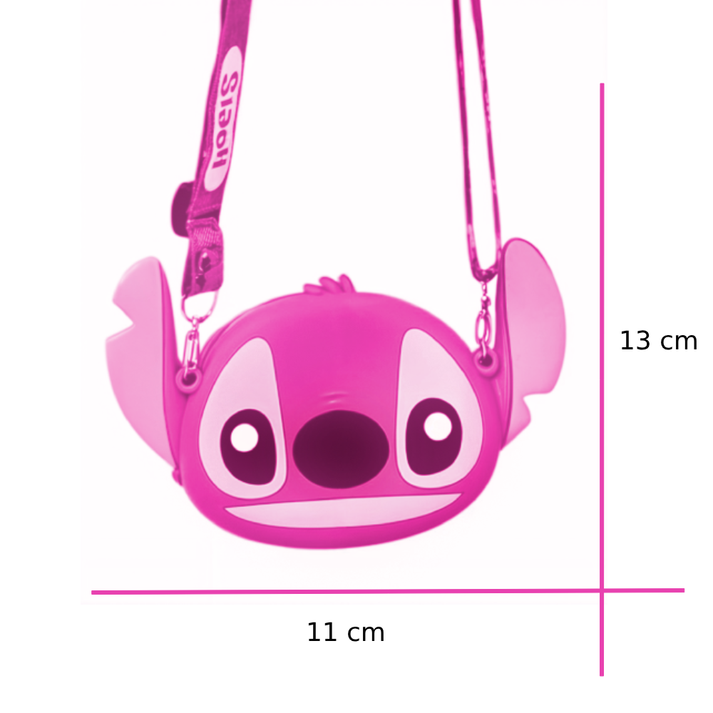 Bolsa Stitch Azul Rosa /Mini Bolsa Infantil Transversal Ajustável Silicone - Azul/ Rosa