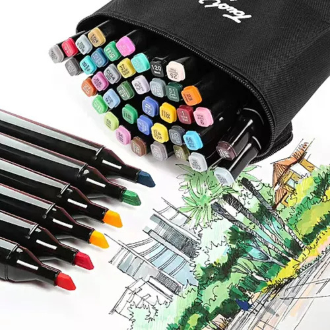 Kit Caneta Colorida Ponta Dupla 48Pçs com Estojo