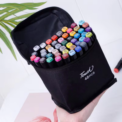 Kit Caneta Colorida Ponta Dupla 48Pçs com Estojo