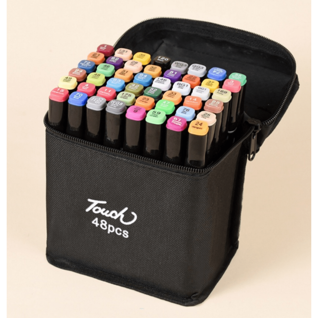 Kit Caneta Colorida Ponta Dupla 48Pçs com Estojo