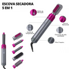 Pink/Prata - Escova Secador de Cabelo 5 em 1 Multifuncional