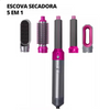 Pink/Prata - Escova Secador de Cabelo 5 em 1 Multifuncional