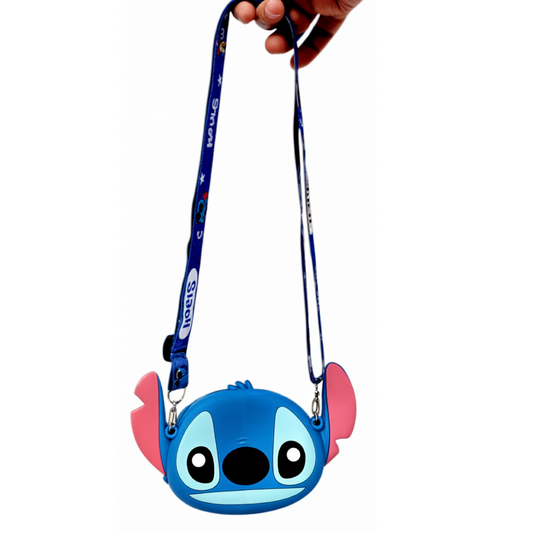 Bolsa Stitch Azul Rosa /Mini Bolsa Infantil Transversal Ajustável Silicone - Azul/ Rosa