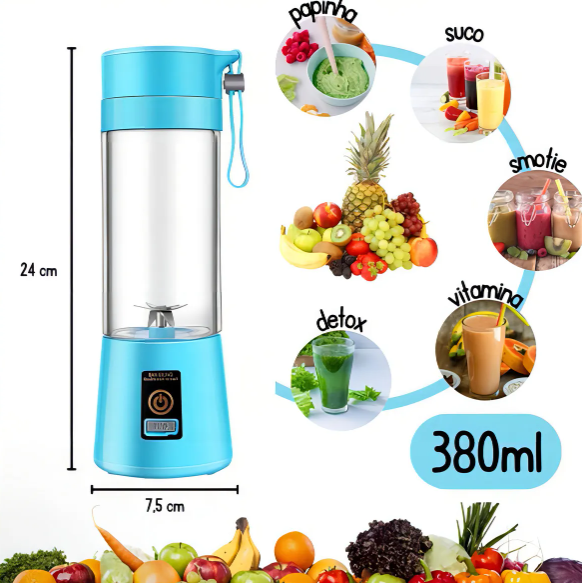 🥤 Mini Liquidificador Portátil Recarregável USB – Compacto, Potente e Perfeito para o Dia a Dia - Cores Sortidas