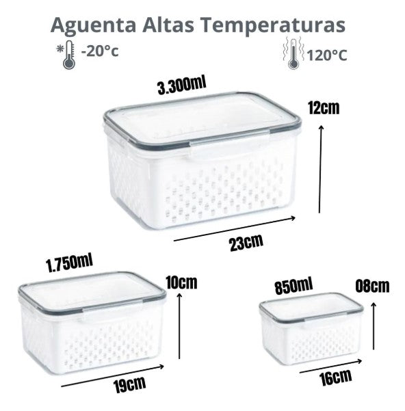 🥦 Refrigerator Organizer with 3 Hermetic Containers – More Freshness, Organization, and Practicality