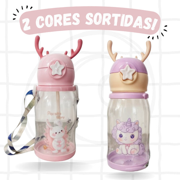 🦁 Garrafa Infantil Portátil com Canudo e Alça Ajustável – Prática, Segura e Super Divertida!