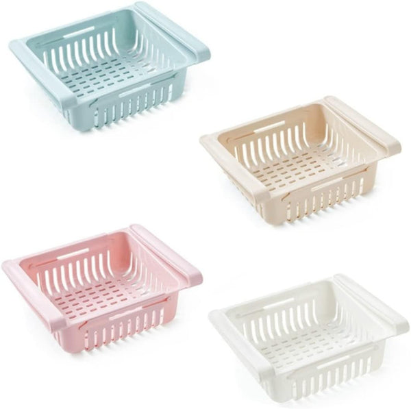 Cesto Organizador de Geladeira Retrátil Ajustável Multiuso – Gaveta Encaixável Plástica 21cm