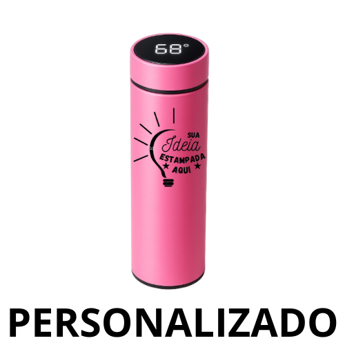 Personalizado - Garrafa Térmica com LED e Termômetro (500ml) - Rosa