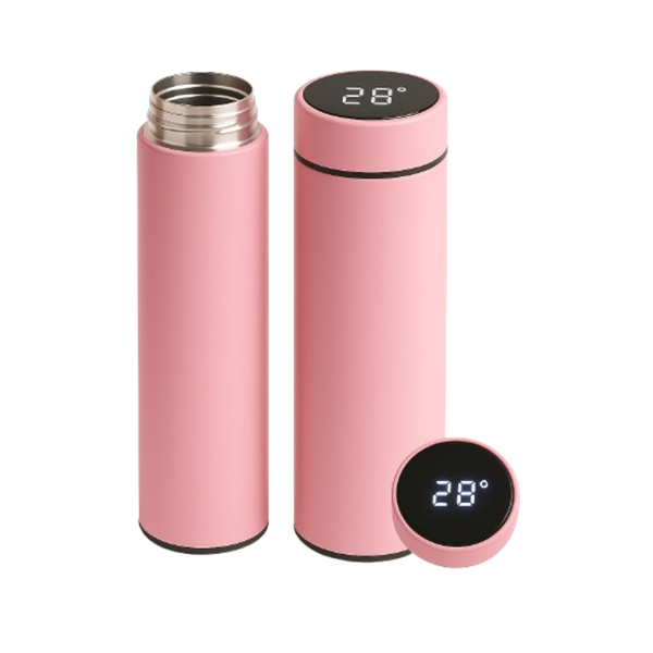 Personalizado - Garrafa Térmica com LED e Termômetro (500ml) - Rosa