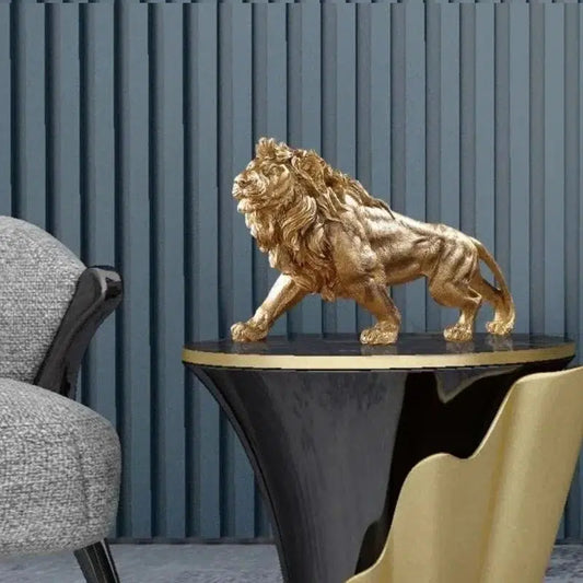 Estatueta Leão Dourado Decoração Ambiente Animal