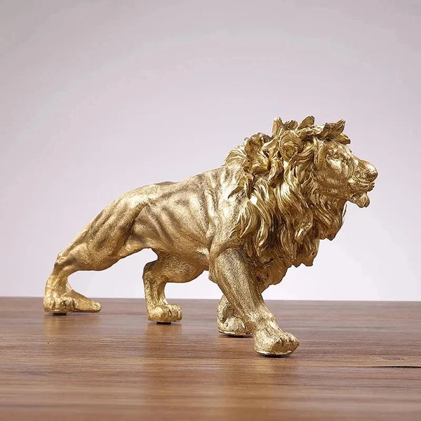 Estatueta Leão Dourado Decoração Ambiente Animal