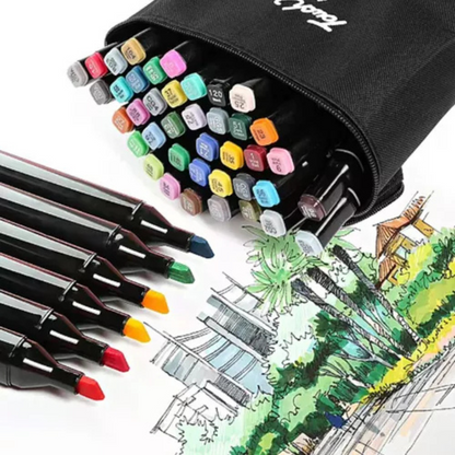 Kit Caneta Colorida Ponta Dupla 48Pçs com Estojo
