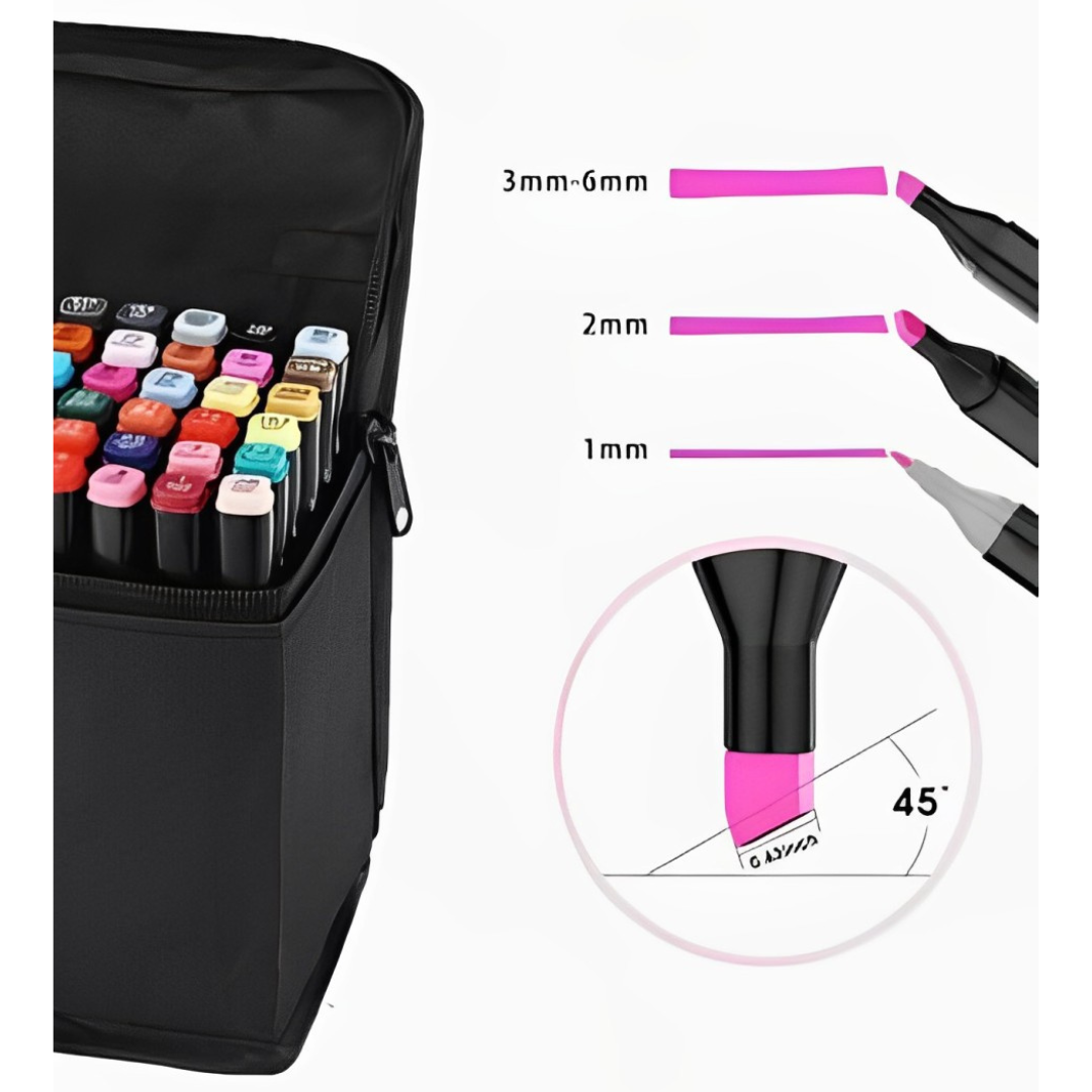 Kit Caneta Colorida Ponta Dupla 48Pçs com Estojo